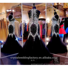 Fotos reais personalizam Rhinestone sem mangas beading sparkly sereia preta Prom Dresses CWFp2315